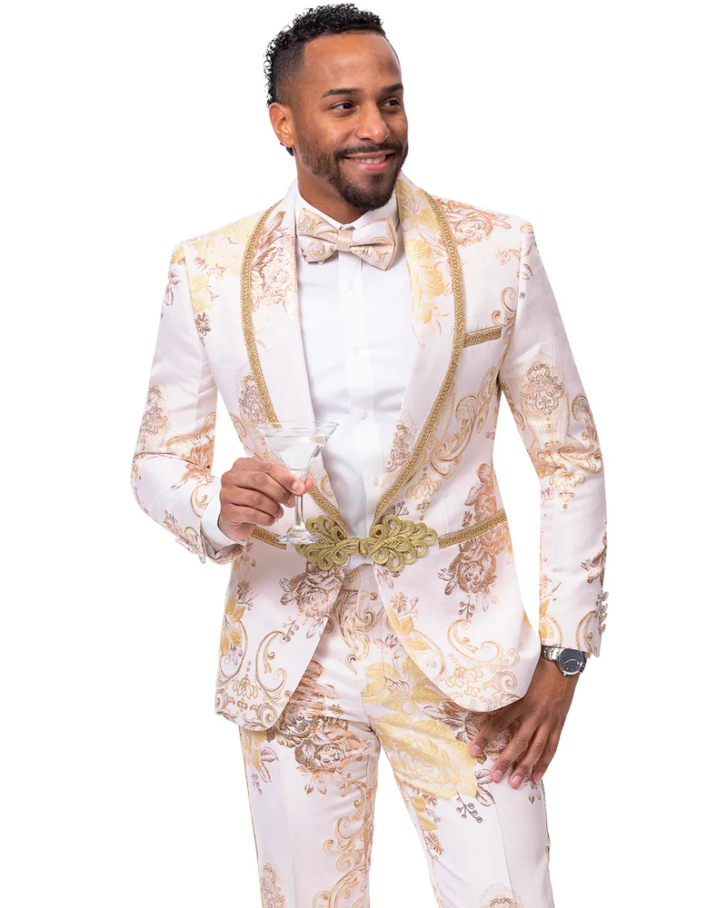 White Prom Suit - White Prom Tuxedo Suits - White Wedding Paisley Prom Tuxedo