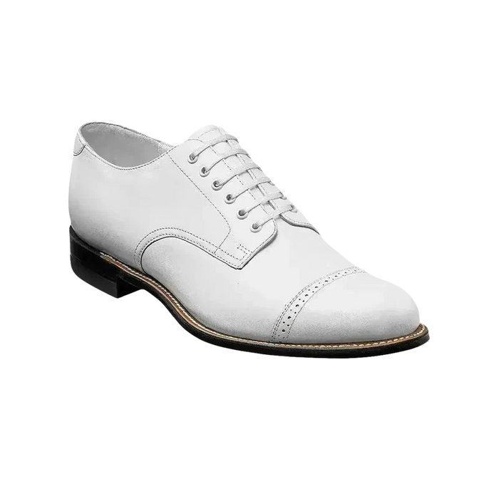 Men's White Stacy Adams Madison Cap Toe Lace-Up Leather Dress Shoes