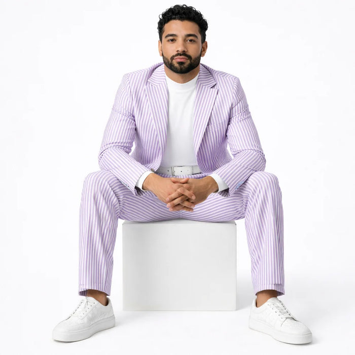 Mens Premium Cotton Seersucker Stripe Suit – Purple