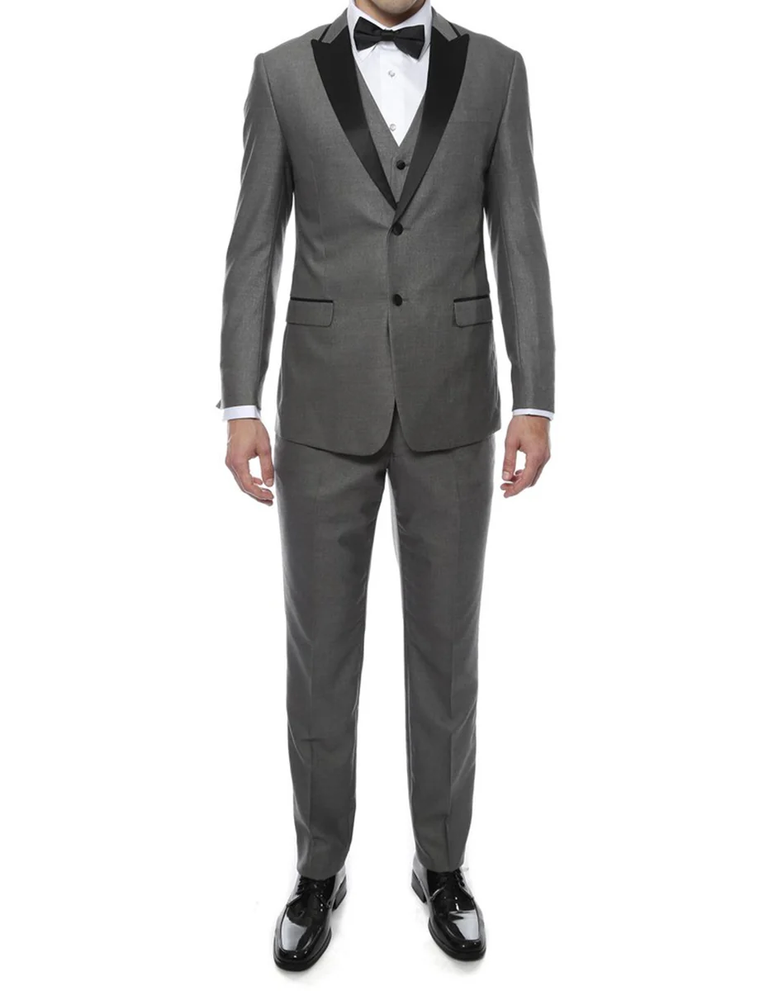 Designer Gray Prom  Peak  Tuxedo - Grey Wedding Suit