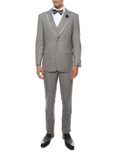 Designer Gray Prom Tuxedo - Grey Wedding Trim Tuxedo Suit
