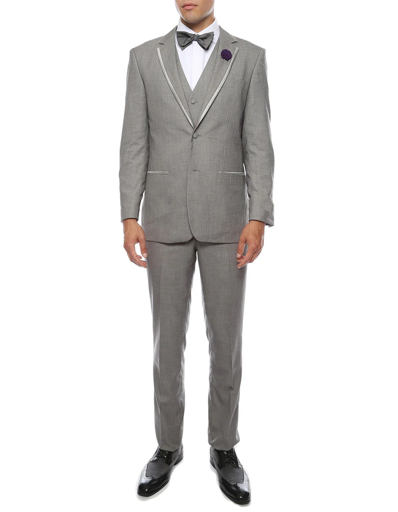 Designer Gray Prom Tuxedo - Grey Wedding Trim Tuxedo Suit