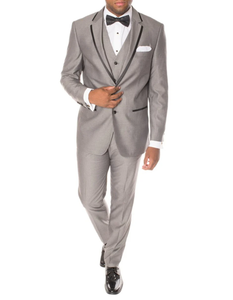 Designer Gray Prom Tuxedo - Grey Wedding  Sharkskin Suit