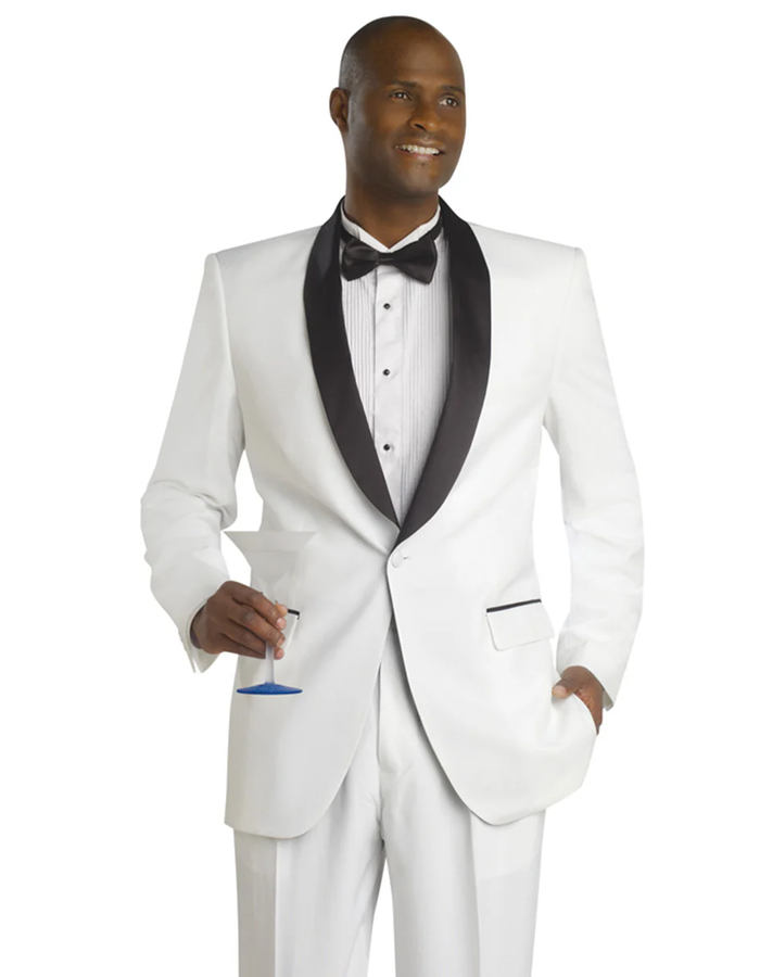White Prom Suit - White Prom Tuxedo Suits - White Wedding  1 Button  Shawl Tuxedo
