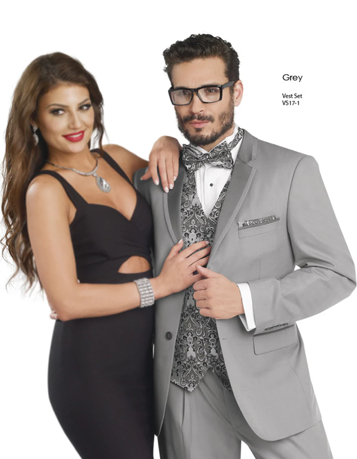 Designer Gray Prom Tuxedo - Grey Wedding  Notch Tuxedo Suit