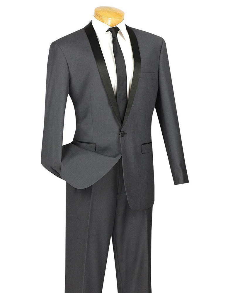 Designer Gray Prom Tuxedo - Grey Wedding Slim  Suit