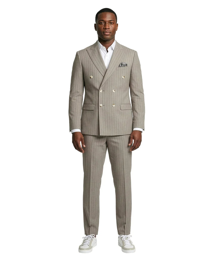 Men's Khaki Pinstripe Double Breasted Suit