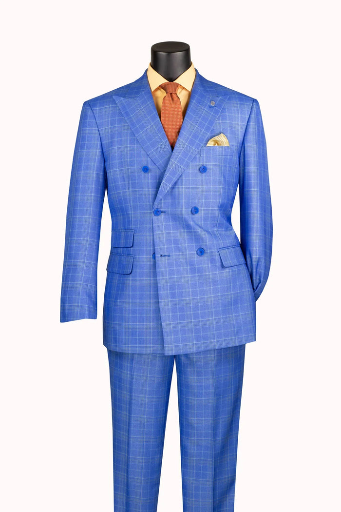 Men's Nautic Blue Glen Plaid Double Breasted Two Piece Suit