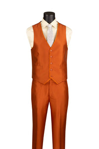Men's Rust Solid Three Piece Suit
