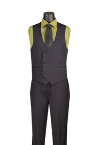 Men's Black Antique Bronze Windowpane Three Piece Suit