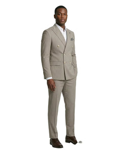 Men's Khaki Pinstripe Double Breasted Suit