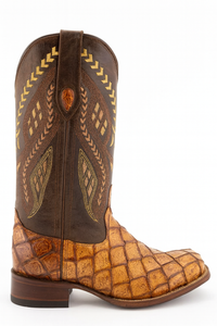 Ferrini Bronco Men's Print Pirarucu Fish Boots Handcrafted Cognac 4339361