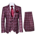 Mens Plaid Windowpane Business Suit - Burgundy