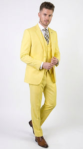 Men’s Neon Yellow Wool Suit – Bright Yellow 3-Piece Wedding, Prom & Formal Suit with Vest By Statement