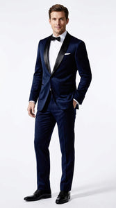 Men’s James Bond Inspired Navy Blue Tuxedo – Black Shawl Lapel Wedding & Prom Suit