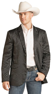 Men’s Black Western Paisley Blazer – Cowboy Jacquard Sport Coat