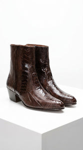 Men’s Brown Cuban Heel Boots – Exotic Ostrich Leg & Ostrich Quill Pointed Toe Dress Boots By Los Altos