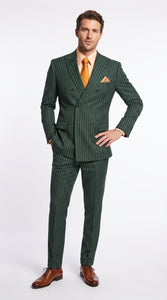 Men’s Hunter Green Pinstripe Double Breasted Suit – Vintage 1920s Great Gatsby Gangster Style