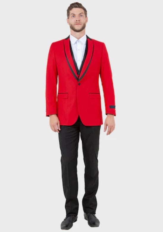 Big and Tall Tuxedo - 1 Button Closure Red 3 Piece Vested Shawl Lapel Tuxedo