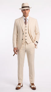 Men’s Ivory Cream Pinstripe 3-Piece Suit – 1920s Gangster Gatsby Wedding and Formal Suit