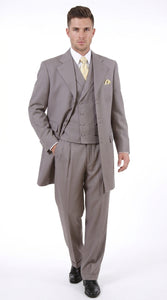 Men’s Light Kahki Sand 3-Piece Suit – Six-Button Jacket with Double-Breasted Vest and Pleated Pants Tan Color