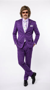 Men’s Purple Paisley 2-Piece Suit – 1970s Disco, Retro Rockabilly, Prom and Party Suit