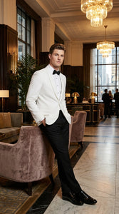 Men’s uniform White Dinner Jacket Tuxedo – Classic White Formal Tuxedo Jacket with Black Pants for Wedding, Prom & Black Tie Events