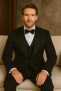 Black Italian Wool 3-Piece Modern Fit Tuxedo