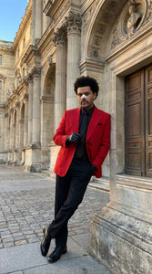 Men’s Red Blazer with Black Pants – Celebrity Inspired Wedding, Prom & Party Suit