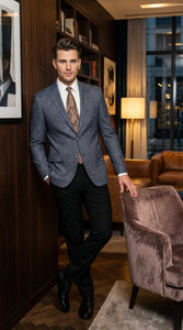 Men’s Charcoal Gray Windowpane Check Blazer – Classic Two Button Formal Sport Coat Jacket