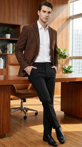 Men’s Zacchi Brown Textured Blazer – Classic Single Button Sport Coat with Notch Lapel Formal Jacket