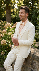 Vinci Men’s Ivory Three Piece Suit – Ivory 3PC Formal Wedding Suit for Groom, Prom and Black Tie Events