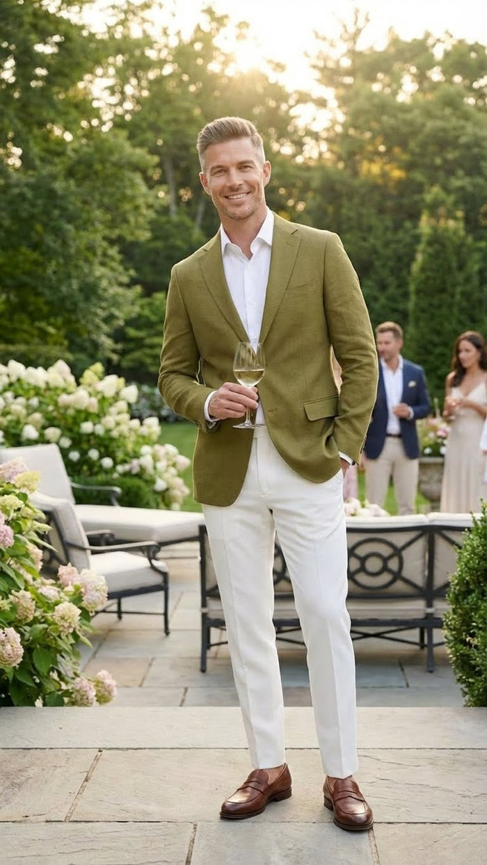 Men’s Olive Green Blazer Sport Coat – Fabric Summer in pistachio sage green