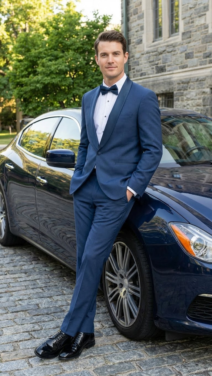 Men’s Indigo Sapphire Royal Blue Tuxedo Suit Set, Classic Formal Wedding Prom Dinner Jacket Tux Light Blue Cobalt Color