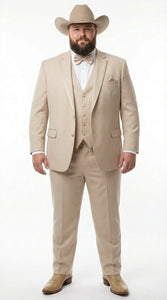 Mens Beige Tan Khaki CowboyTuxedo Suit – Western Formal Three Piece Suit with Jacket Vest and Pants