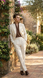 Men’s Off White 70s Style Double Breasted Suit – Vintage Retro Wide Lapel Classic Outfit for Party, Wedding and Casual Fashion Wear