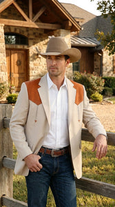 Men’s Tan Beige and Rust Western Cowboy Blazer – Classic Country Style Jacket, Vintage Western Dress Blazer for Men Country Jacket