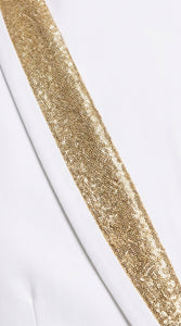 Men’s White and Gold Lapel 2-Piece Tuxedo Suit with Gold Glitter Shawl Lapel – Wedding, Prom and Dinner Jacket