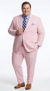 Men’s Pink Seersucker 2 Piece Suit, Lightweight Summer Dress Suit for Weddings, Prom, Parties, and Special Occasions