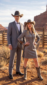 Men's Medium Grey Western 3-Piece Tuxedo Suit with Vest – Cowboy Style Formal Country Outfit
