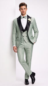 Men’s Sage Green Wedding Tuxedo with Black Shawl Lapel – 3 Piece Groom Prom Suit Mintish Color