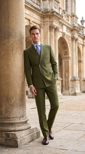 Men’s Olive Green Double-Breasted Suit – Classic Peak Lapel Wedding, Business Hunter Color