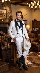 Men’s White and Black Western Wedding Tuxedo – Cowboy Style 3-Piece Traje para Boda with Double-Breasted Vest