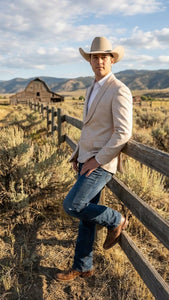 Men’s Tan Khaki Beige Cream Champaign Paisley Western Blazer Jacket, Embossed Dress Sport Coat for Wedding Party Rodeo Style