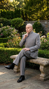 Men's Light Gray Austin Powers Dr. Evil Inspired Suit – Mandarin Collar 2 Piece Costume Suit for Halloween, Cosplay & Themed Parties