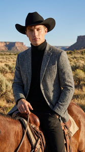 Men’s Grey Herringbone Winter Cowboy Blazer – Western Sport Coat Jacket