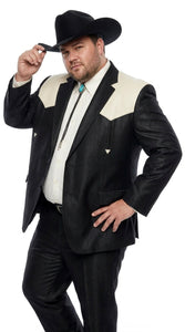 Men's Black Western Suit with White Shoulder Yoke – 2 Piece Cowboy Wedding Suit & Western Blazer with Matching Dress Pants
