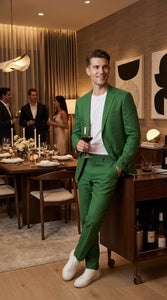 Men’s Emerald Green Linen Suit Set – Lightweight Summer Blazer and Pants, Casual Formal Summer Suit, Breathable Wedding Party Outfit