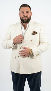Men’s Ivory Linen Double Breasted Blazer, Lightweight Wedding Dinner Sport Coat Jacket Cream Off White