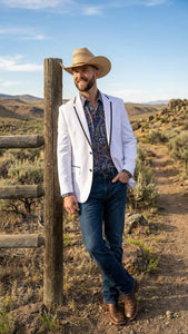 Men’s White Western Blazer with Black Trim – Classic Cowboy Style